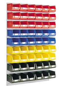 Bott Louvre Panels | Small Parts Storage | Wall Mounted Container Storage 2 x 457mm W x 1486mm H Bott Louvre Panels with 54 bins